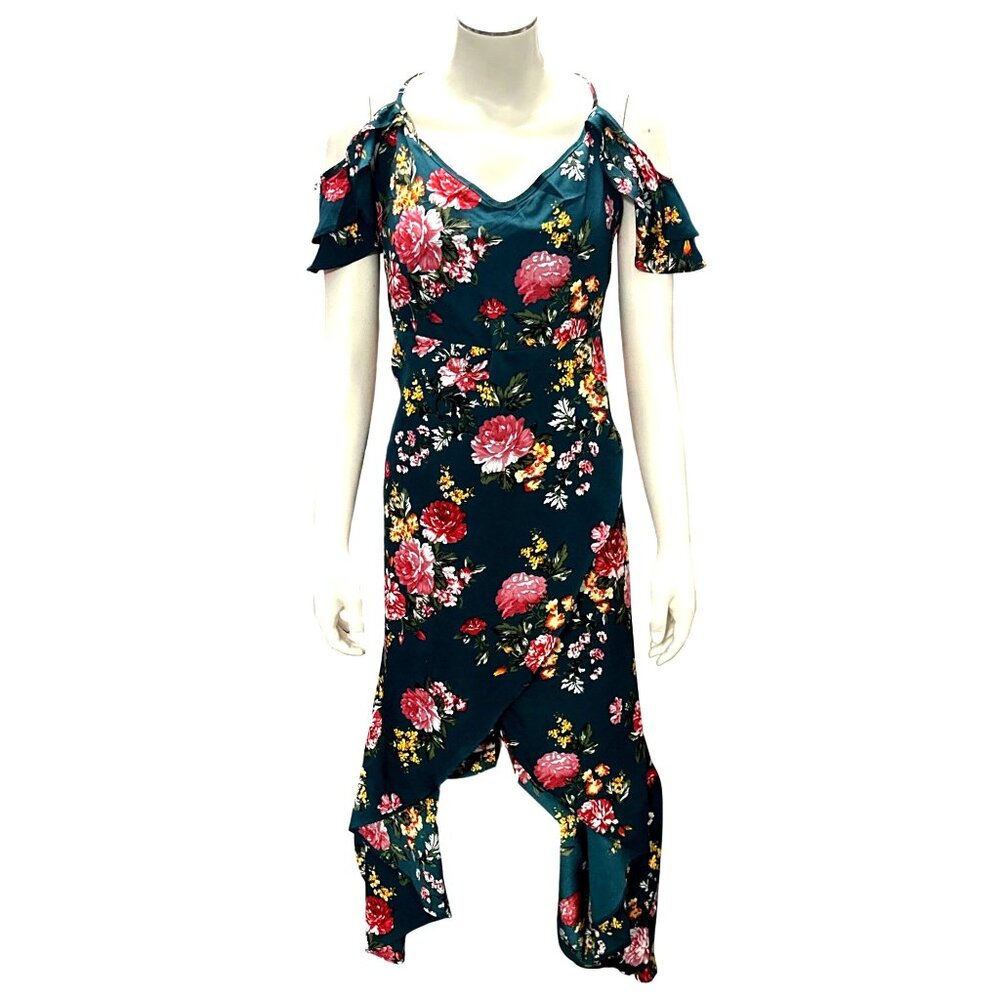 CCC Sexy Sheer Floral Hi Low Cold Shoulder Maxi Sun Dress Size Medium